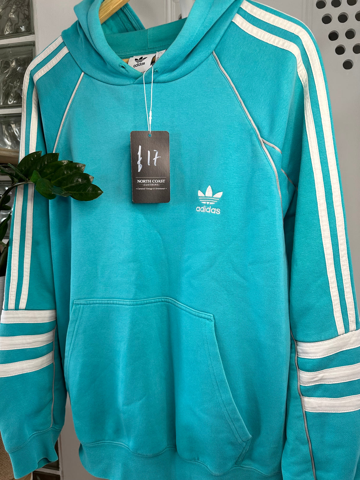 Adidas Originals Turquoise 3-Stripes Hoodie – Men’s Large