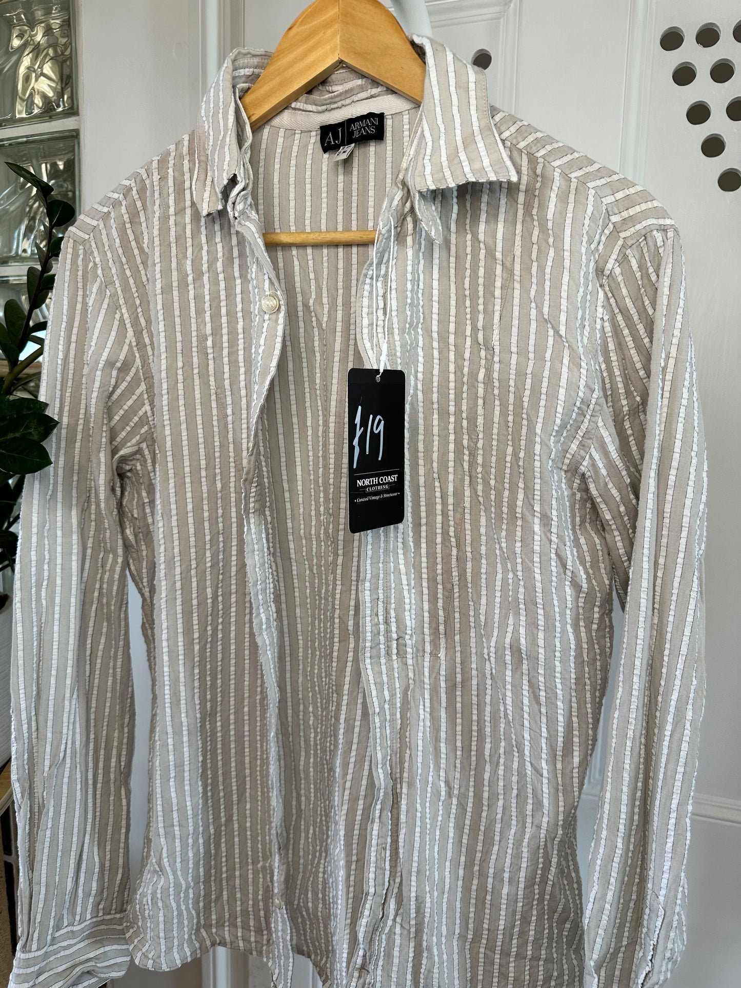Armani Textured Stripe Shirt – Detachable Collar – Size M