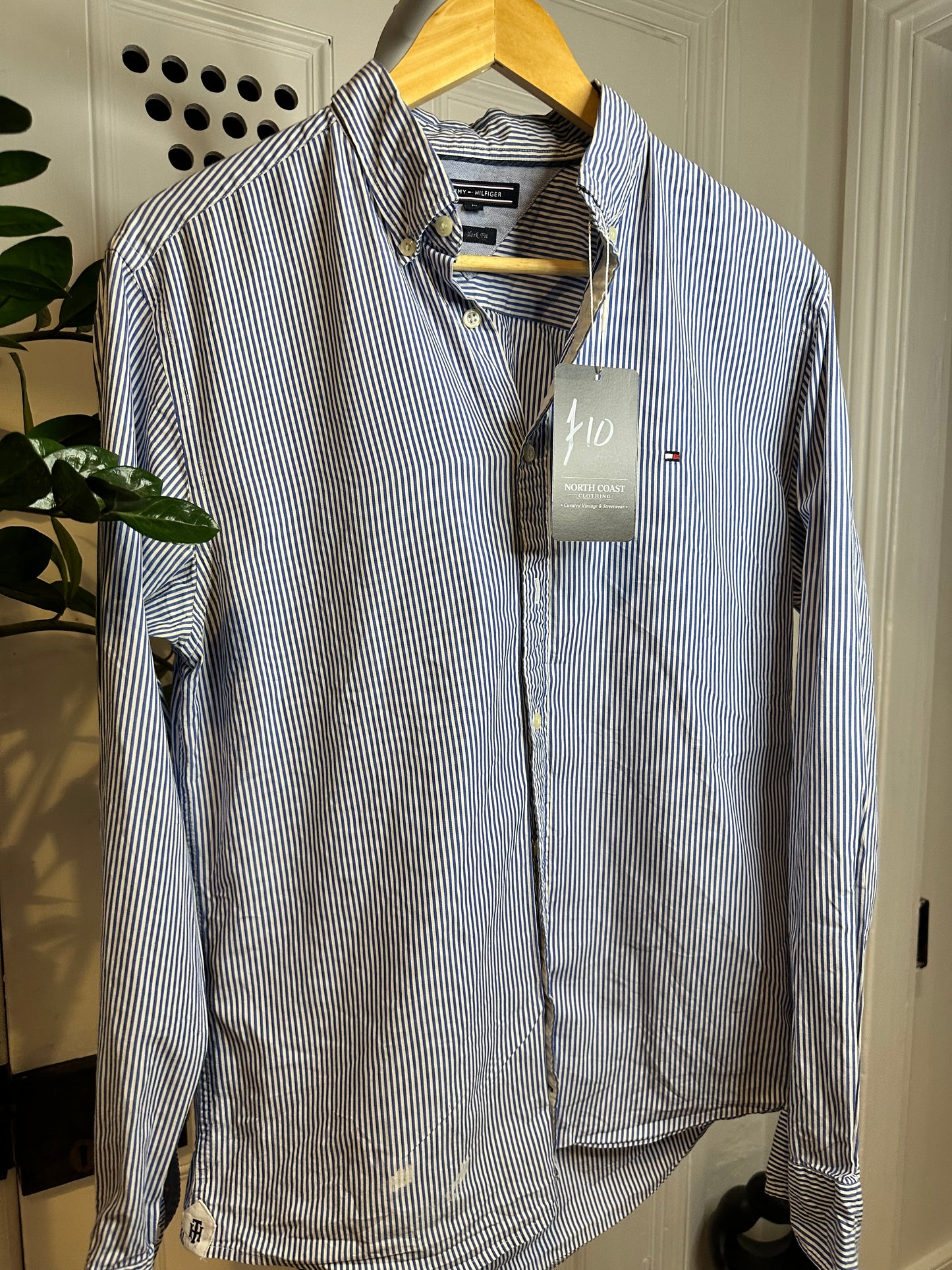 Tommy Hilfiger Blue & White Striped Summer Shirt - Medium