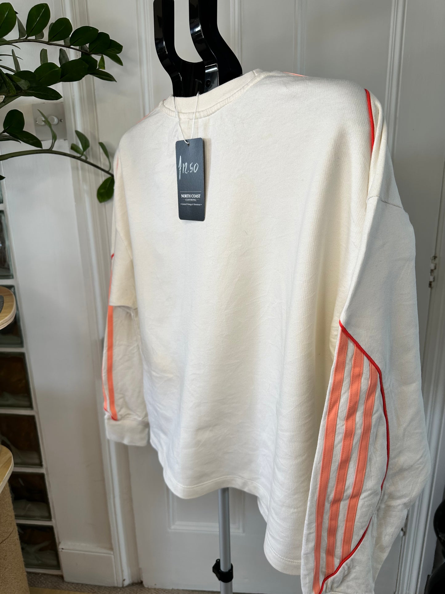 Adidas Sweatshirt Women’s Small - White with Peach Stripes