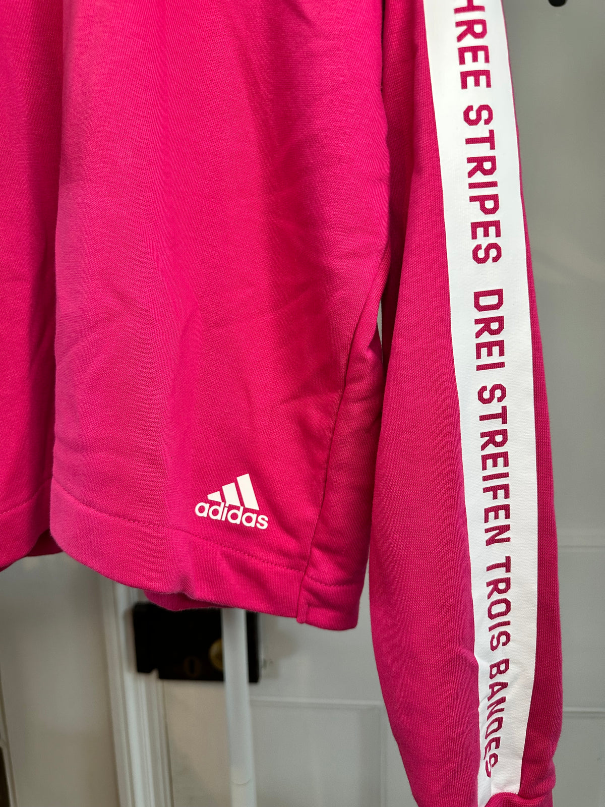 Adidas Three Stripes High-Neck Sweatshirt – Hot Pink – Women’s Small