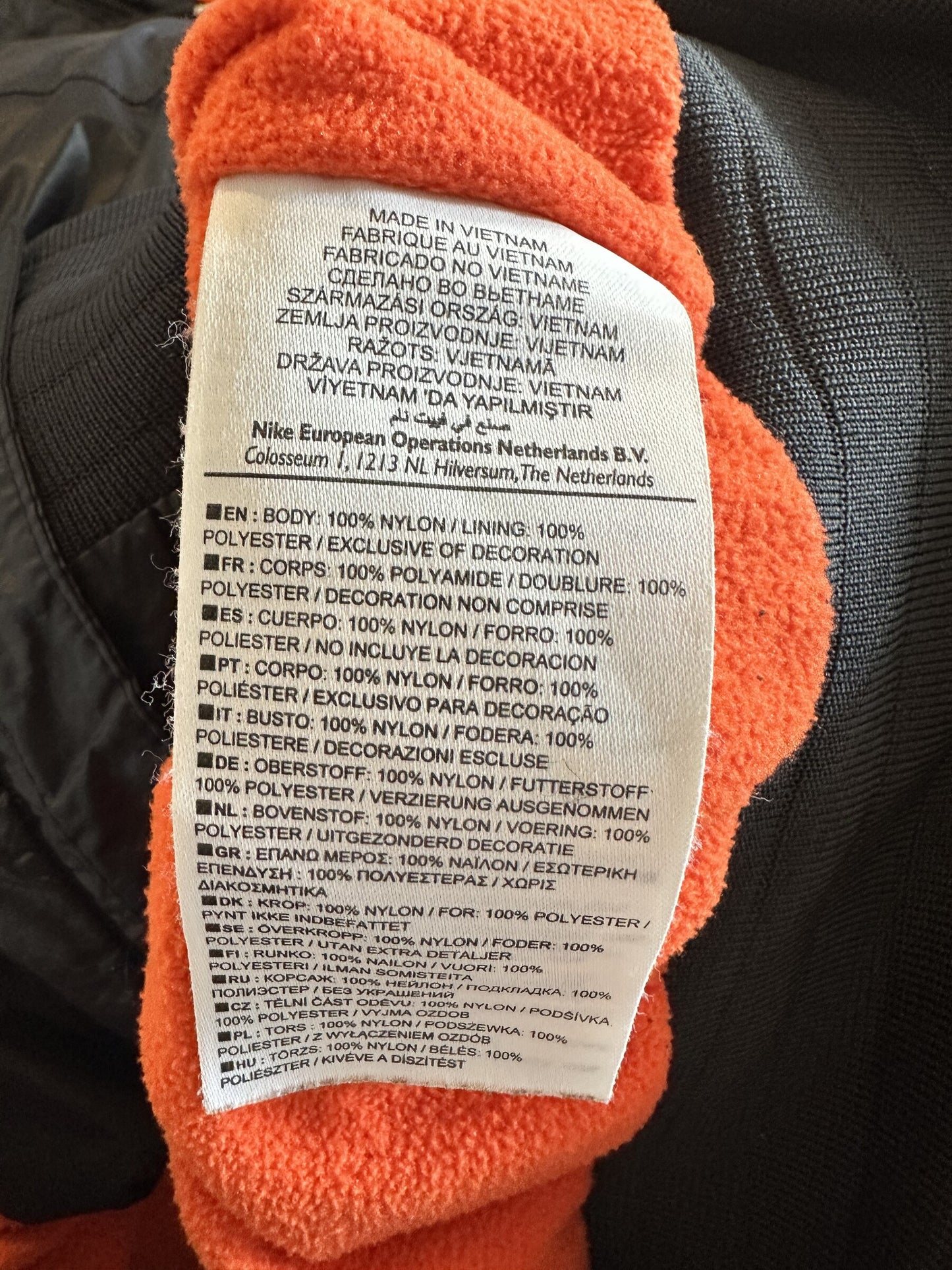 Nike Sportswear Women’s Fleece-Lined Hooded Windbreaker Black/Orange – Medium