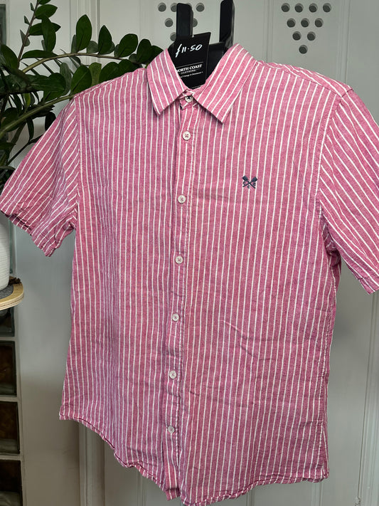 Men’s Medium Linen Shirt - Deep Pink and White Summer Classic