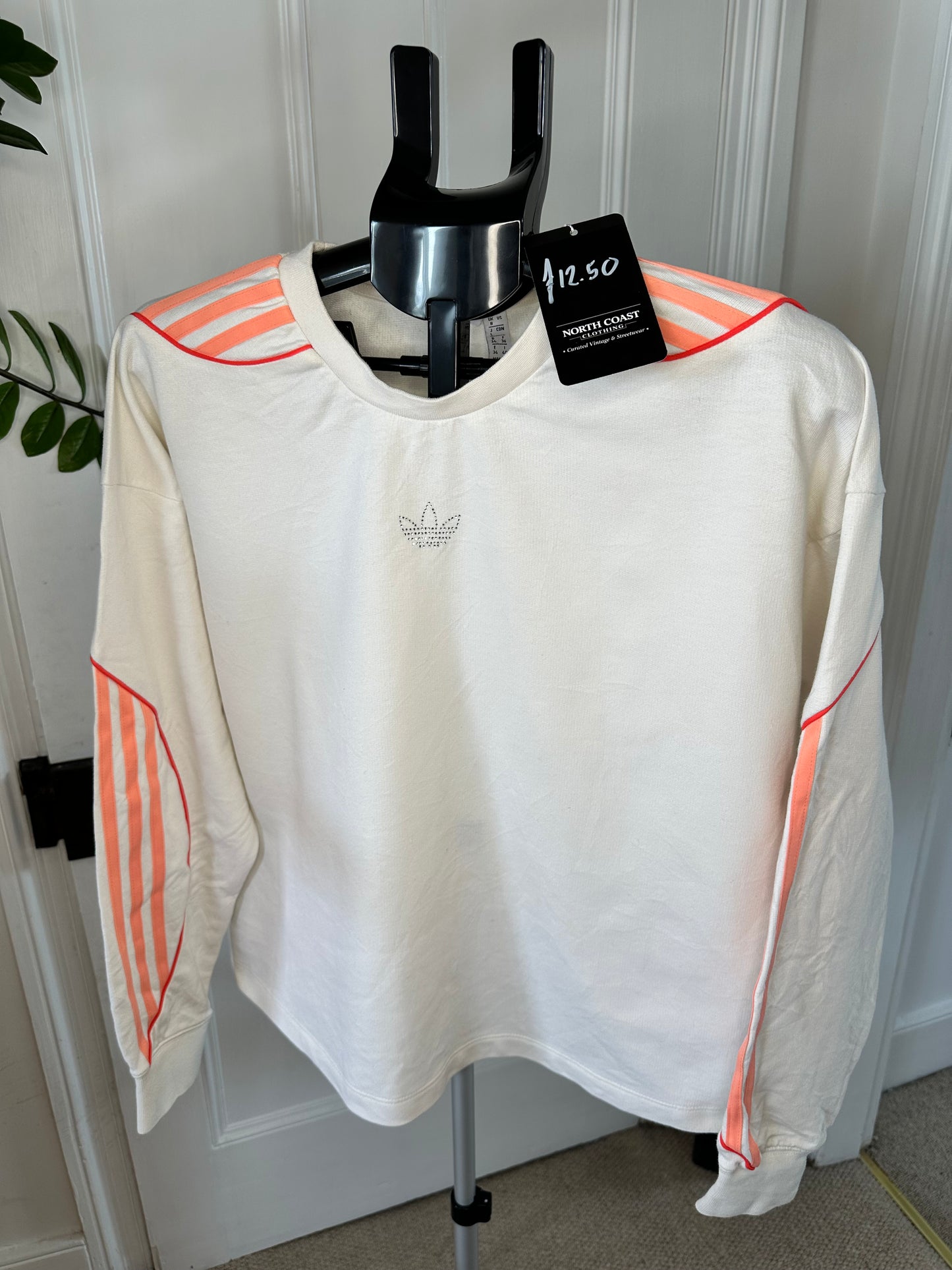 Adidas Sweatshirt Women’s Small - White with Peach Stripes