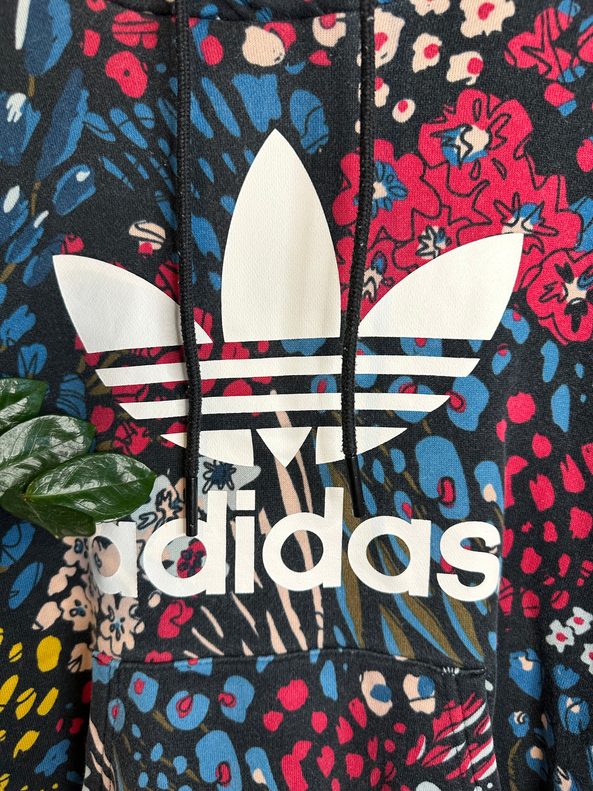 Adidas Originals Women’s All-Over Floral Trefoil Hoodie – Black/Multi – UK 8