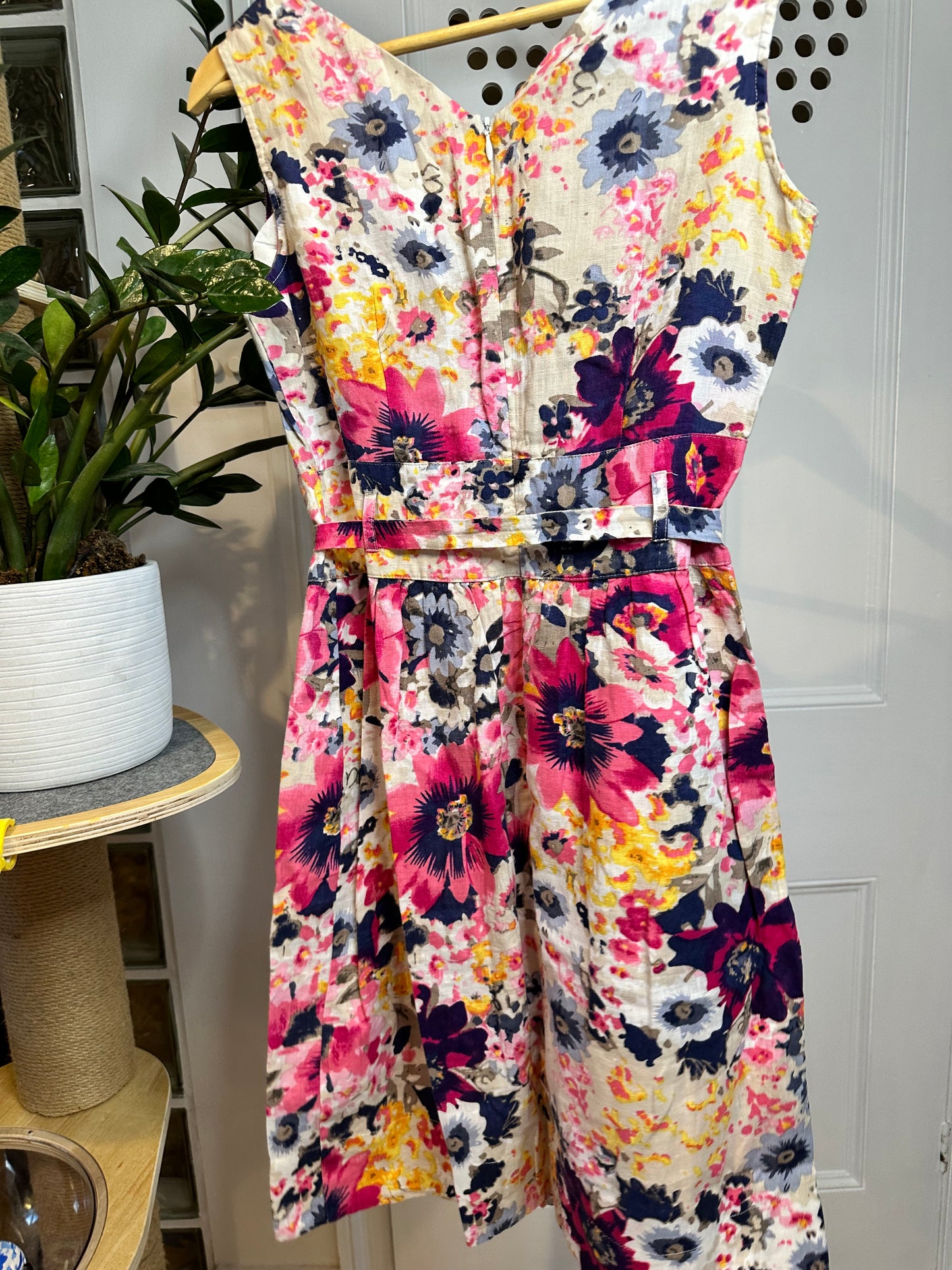 Oui Collection Linen Floral Dress – Fit & Flare – Summer Midi – Size UK 10