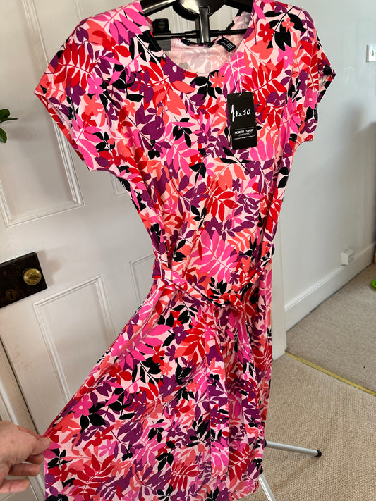Lands End Floral Bright Midi Dress Medium