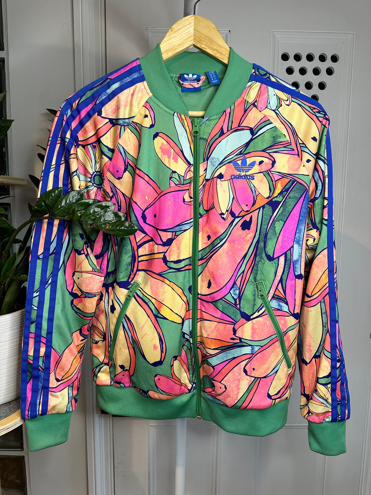 Adidas Originals x FARM Rio -  Women’s Floral Banana Firebird Track Jacket – Green / Pink / Orange – UK 10