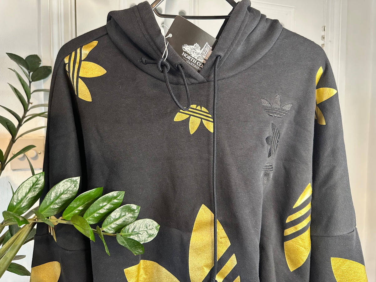 Adidas Originals Cropped Batwing Trefoil Hoodie – Black & Gold – UK 10