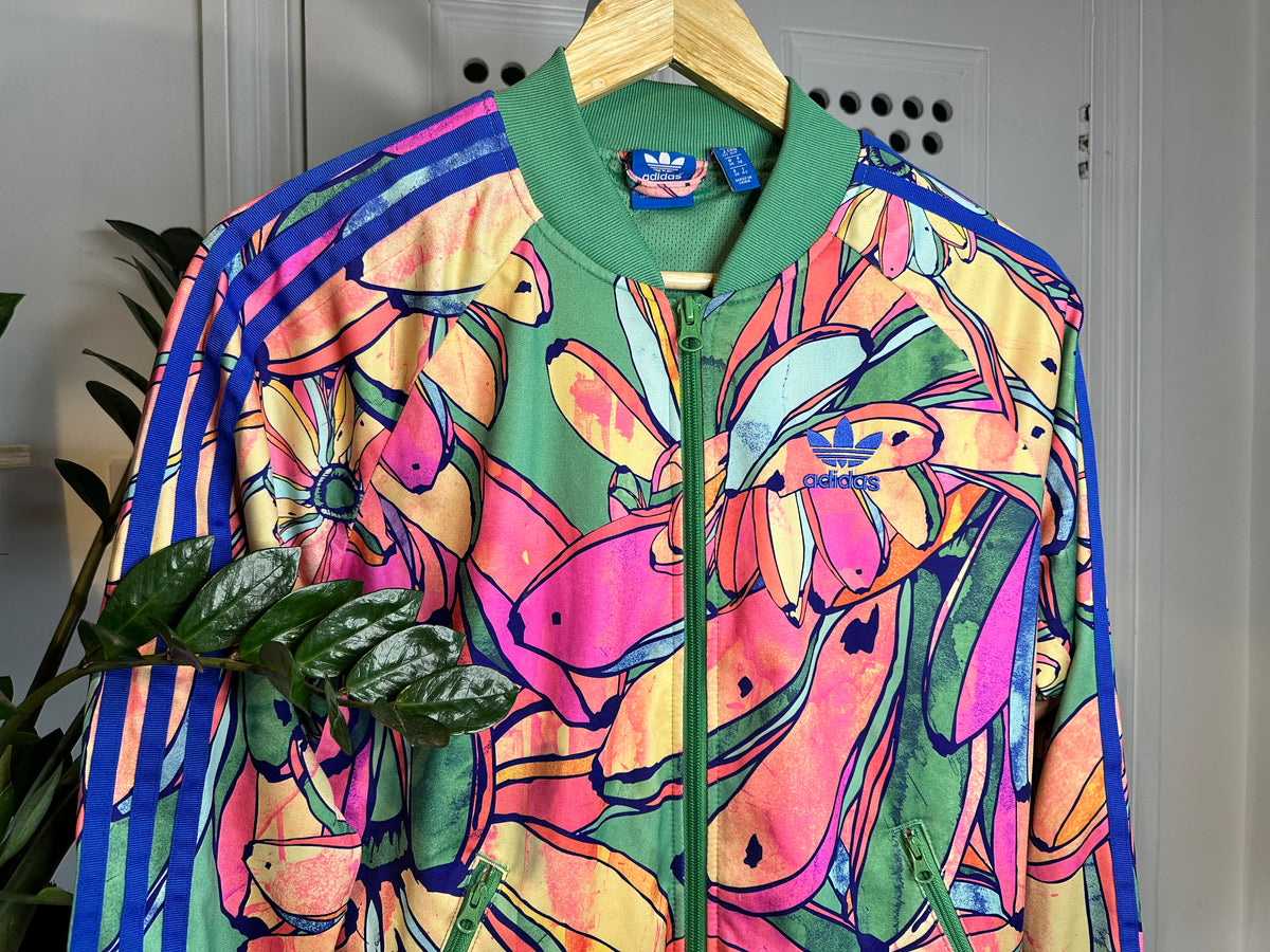 Adidas Originals x FARM Rio -  Women’s Floral Banana Firebird Track Jacket – Green / Pink / Orange – UK 10