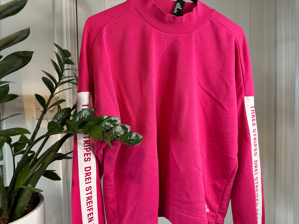 Adidas Three Stripes High-Neck Sweatshirt – Hot Pink – Women’s Small