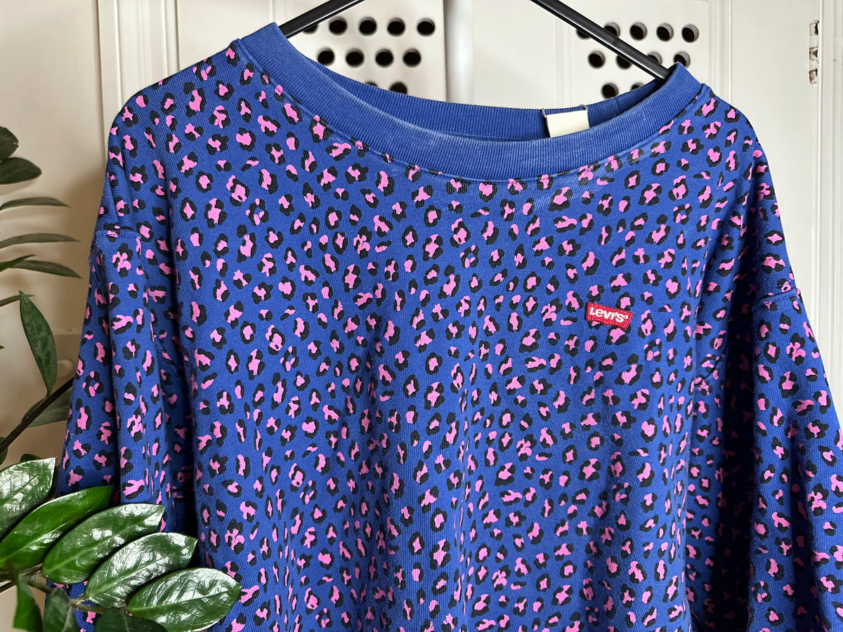 Levi’s Leopard Print Sweatshirt – Blue & Pink – Size S