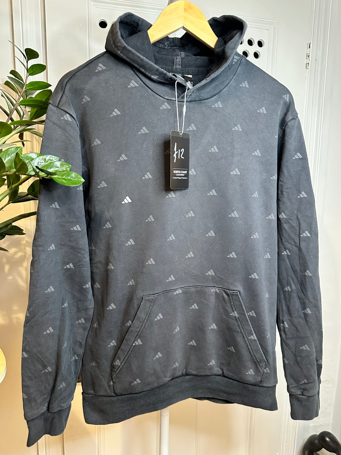 Adidas Black Hoodie with Allover Logo Design - Relaxed Fit Small