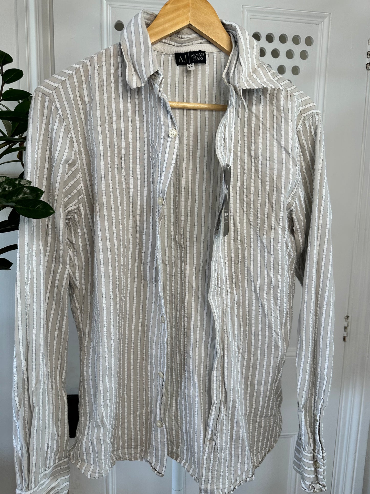 Armani Textured Stripe Shirt – Detachable Collar – Size M