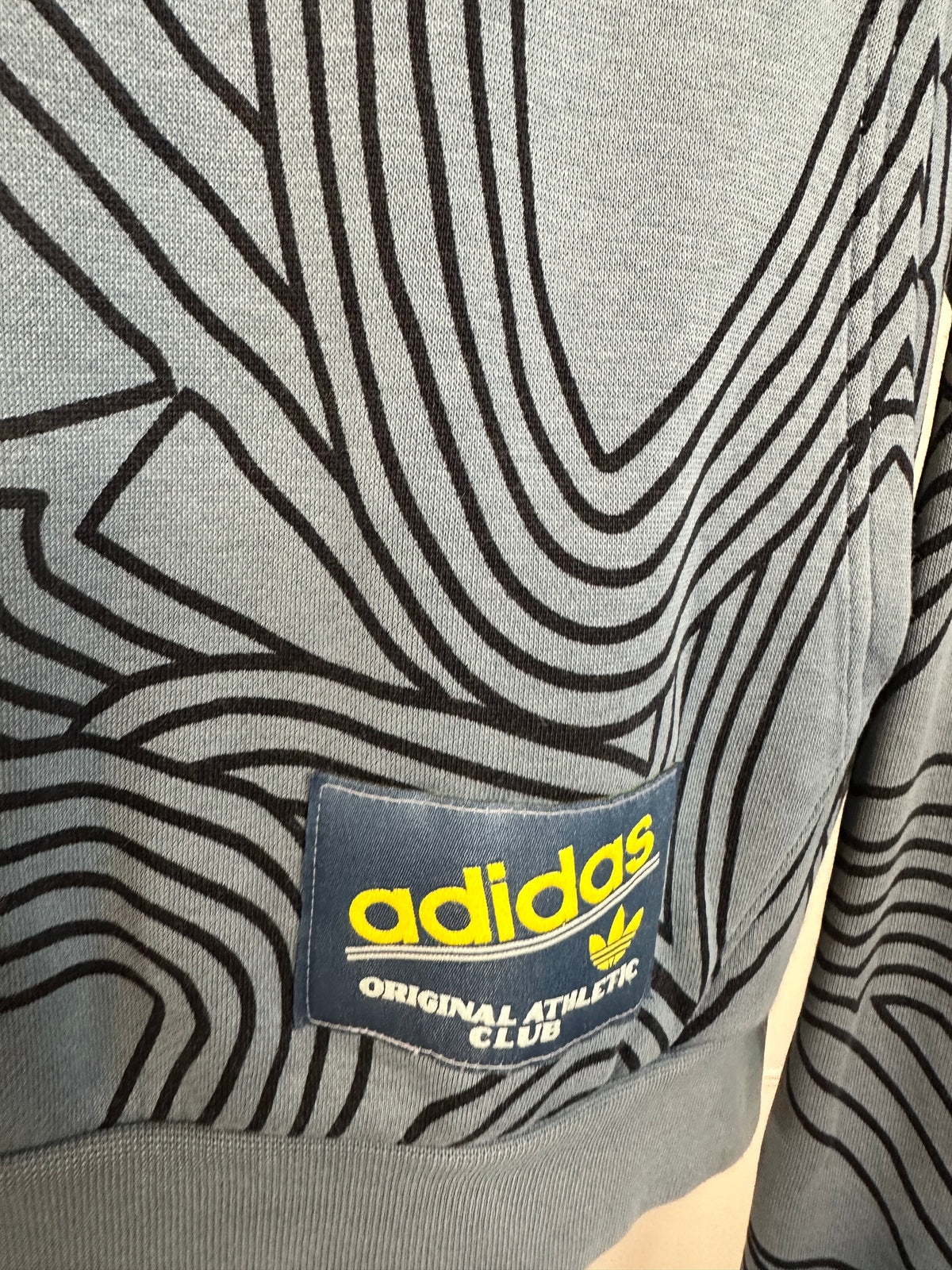 Adidas Originals All-Over Trefoil Graphic Hoodie – Blue / Navy – Relaxed Small