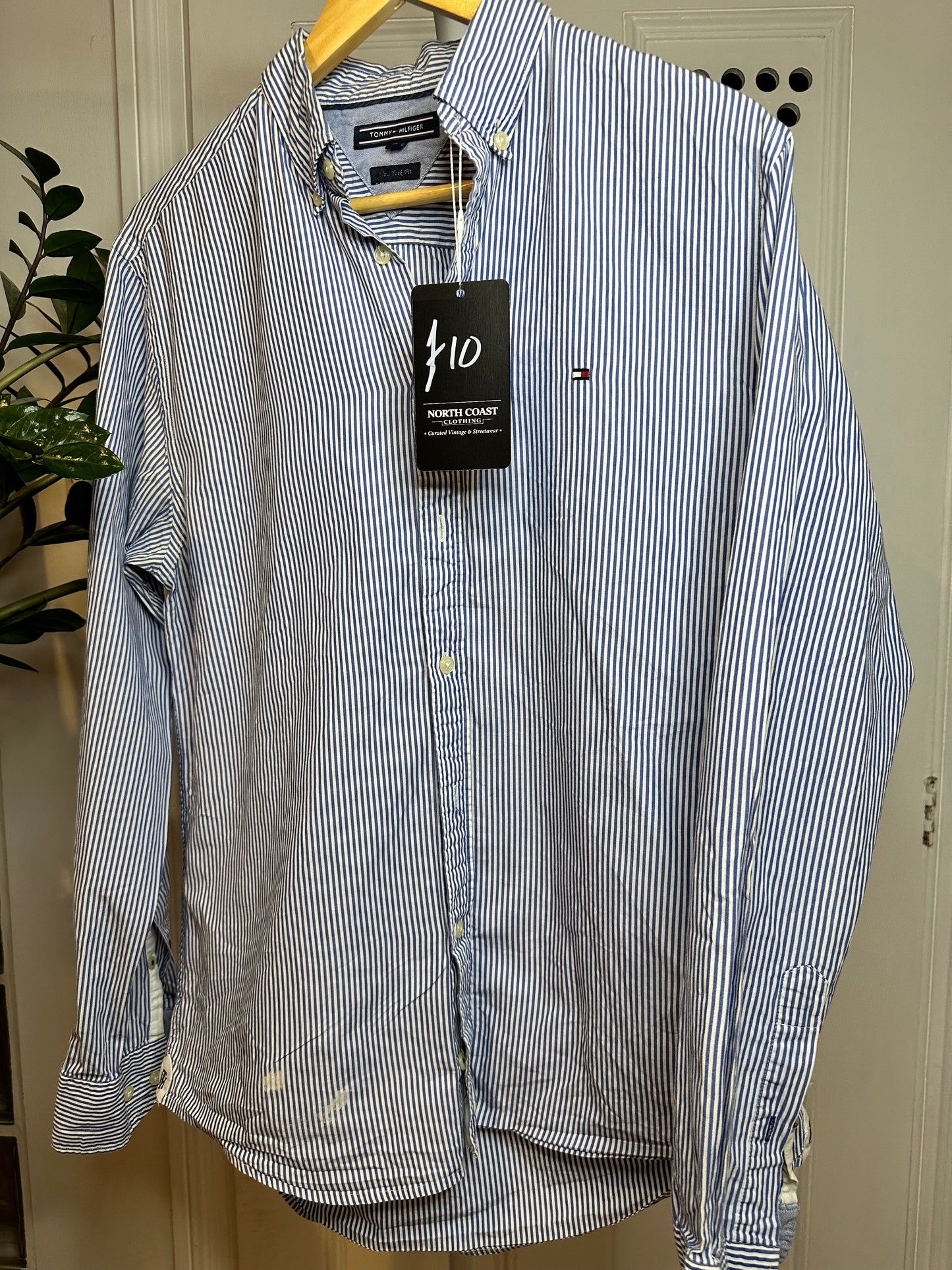 Tommy Hilfiger Blue & White Striped Summer Shirt - Medium