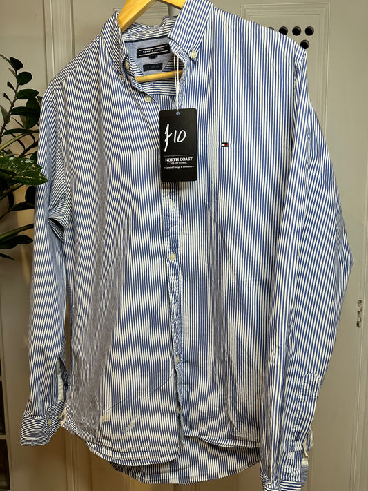 Tommy Hilfiger Blue & White Striped Summer Shirt - Medium