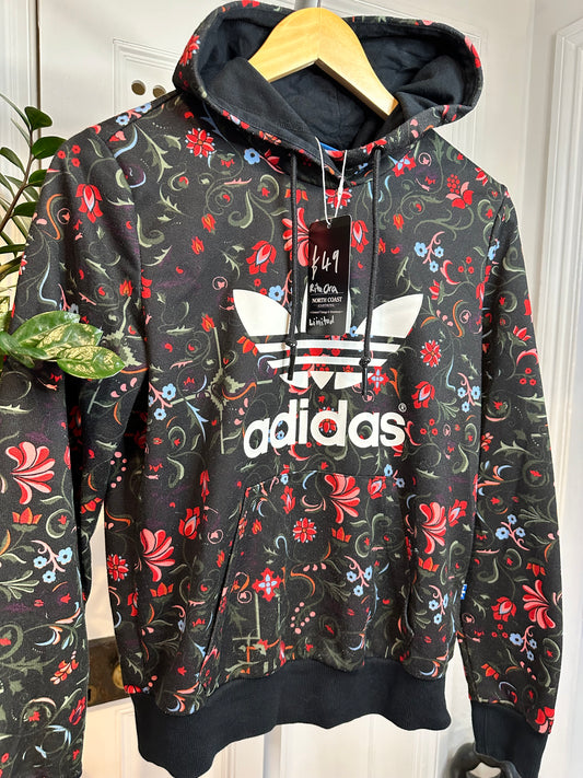 Adidas Black / Floral Hoodie - Women’s Small