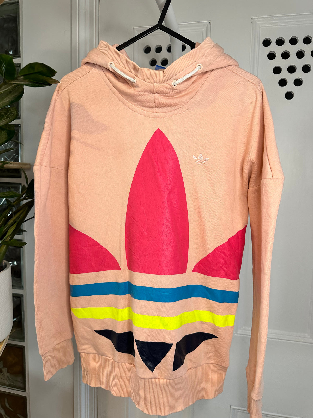 Adidas Originals Oversized Trefoil Hoodie – Peach / Multi – XS