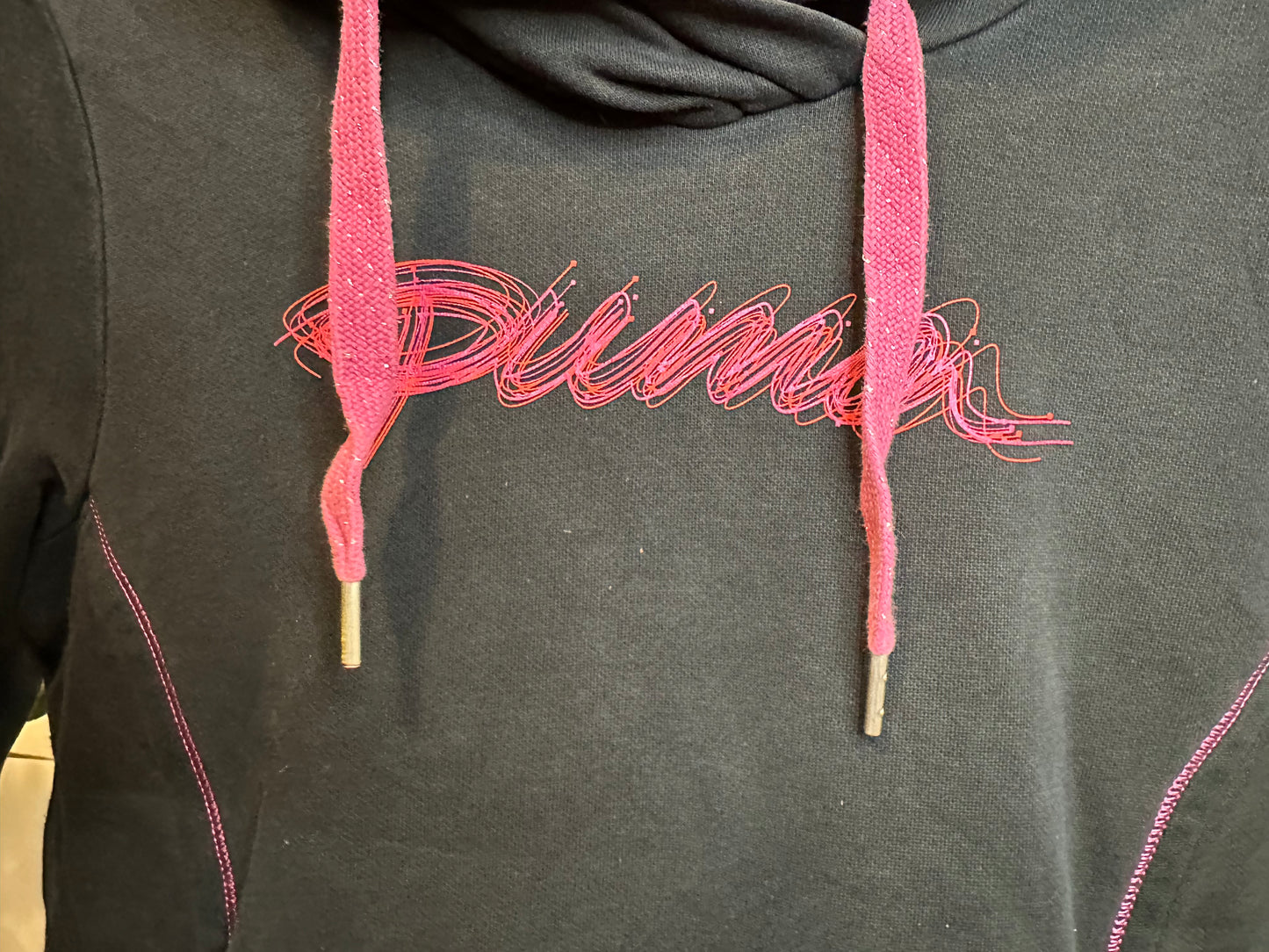 Puma Hoodie Dark Blue with Pink Detailing - Women’s Medium