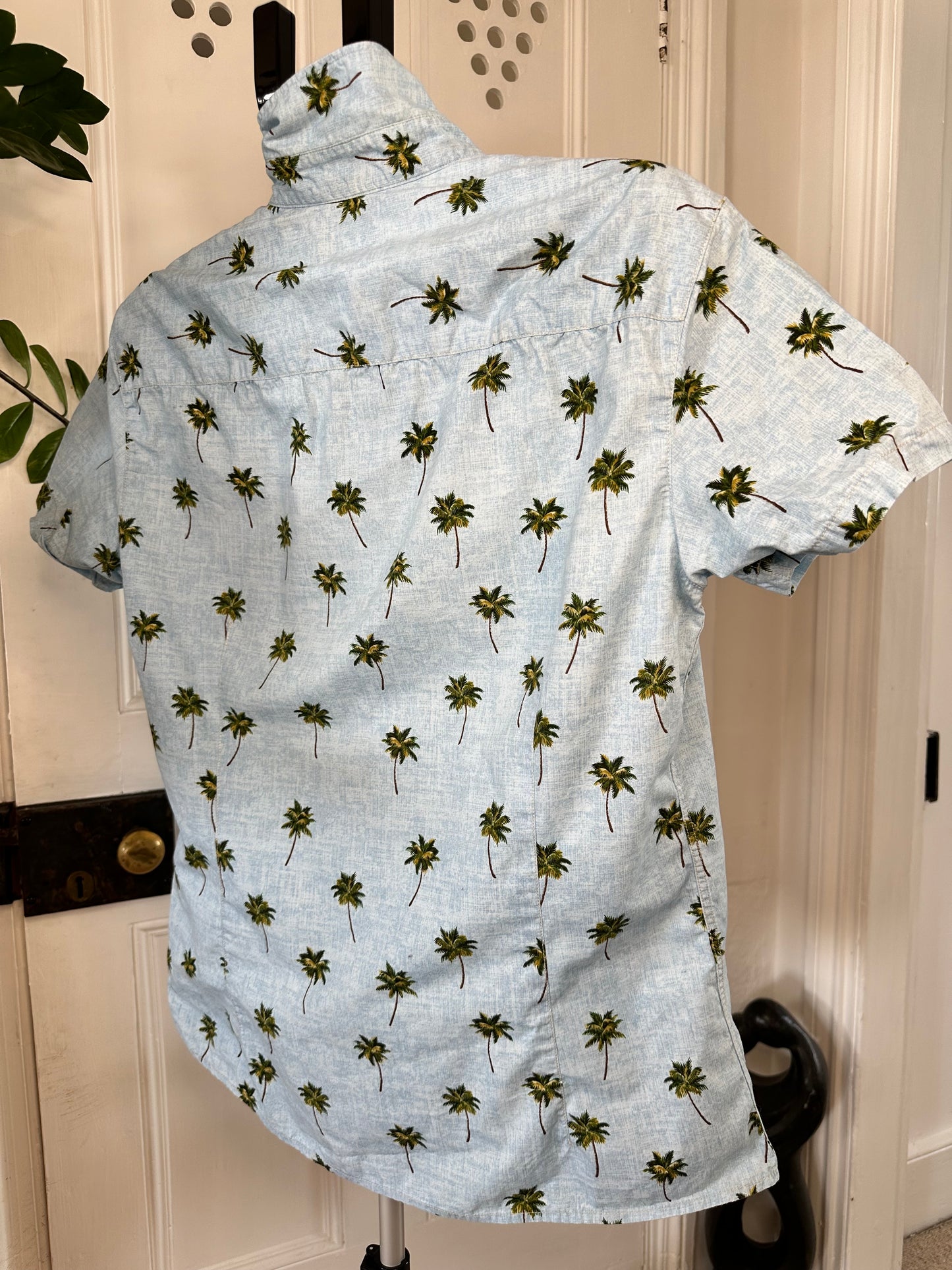 Armani Shirt Size Medium - Light Blue with Palm Tree Print
