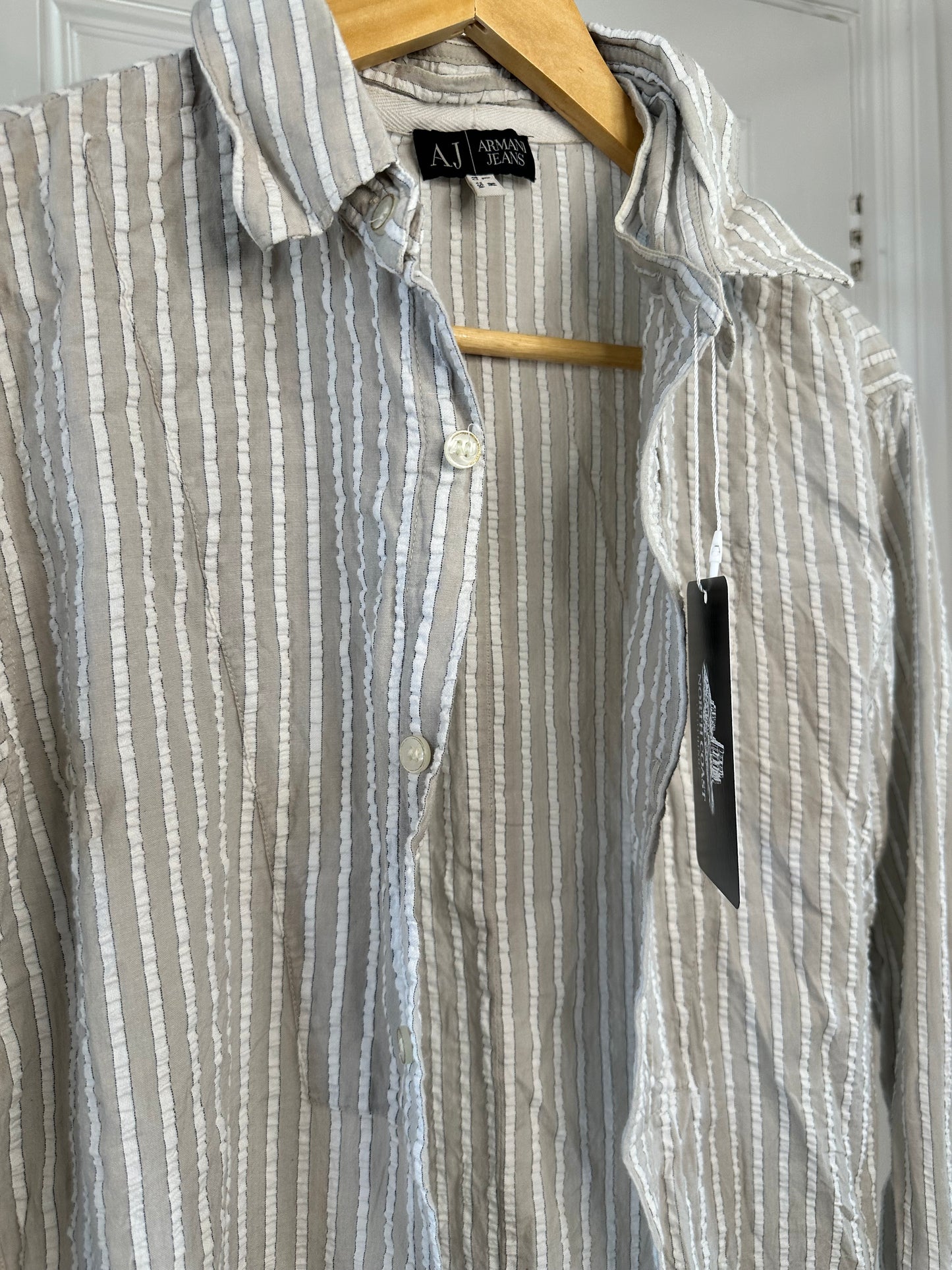 Armani Textured Stripe Shirt – Detachable Collar – Size M