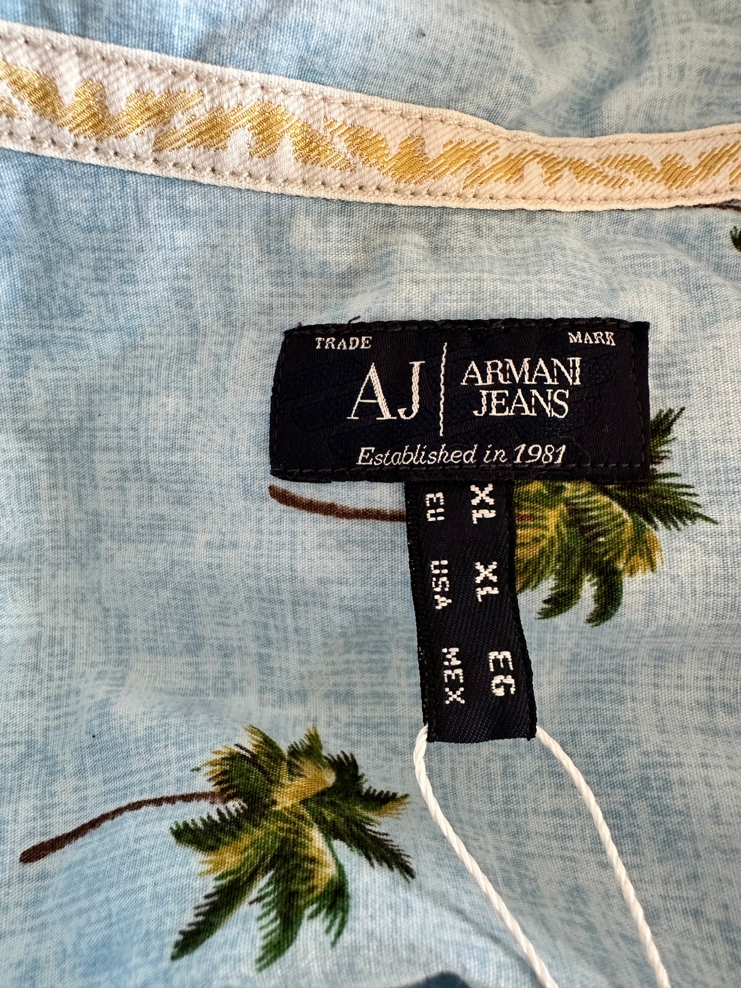 Armani Shirt Size Medium - Light Blue with Palm Tree Print