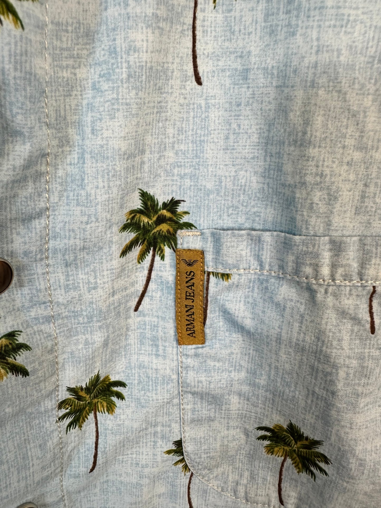 Armani Shirt Size Medium - Light Blue with Palm Tree Print