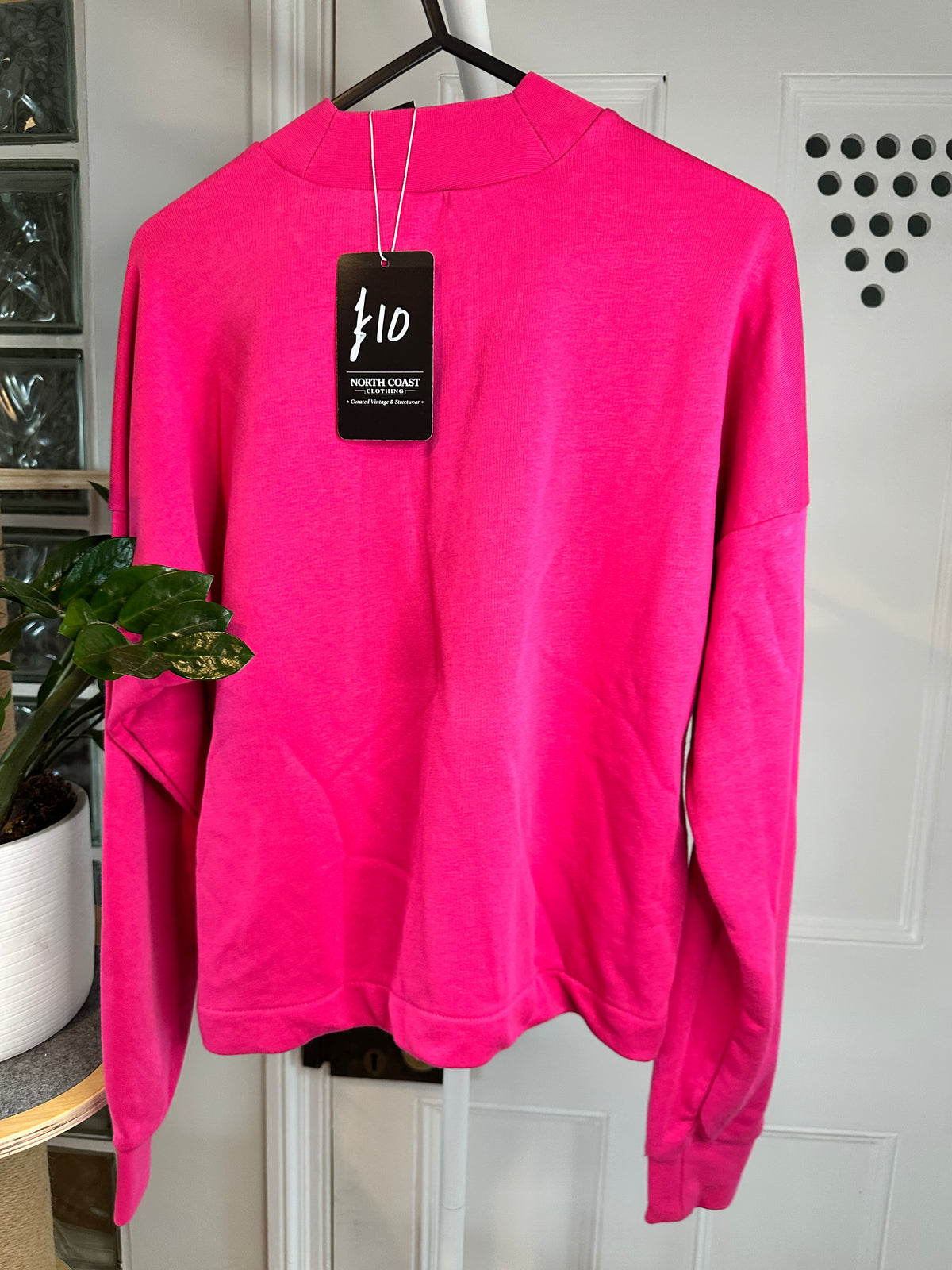 Adidas Three Stripes High-Neck Sweatshirt – Hot Pink – Women’s Small