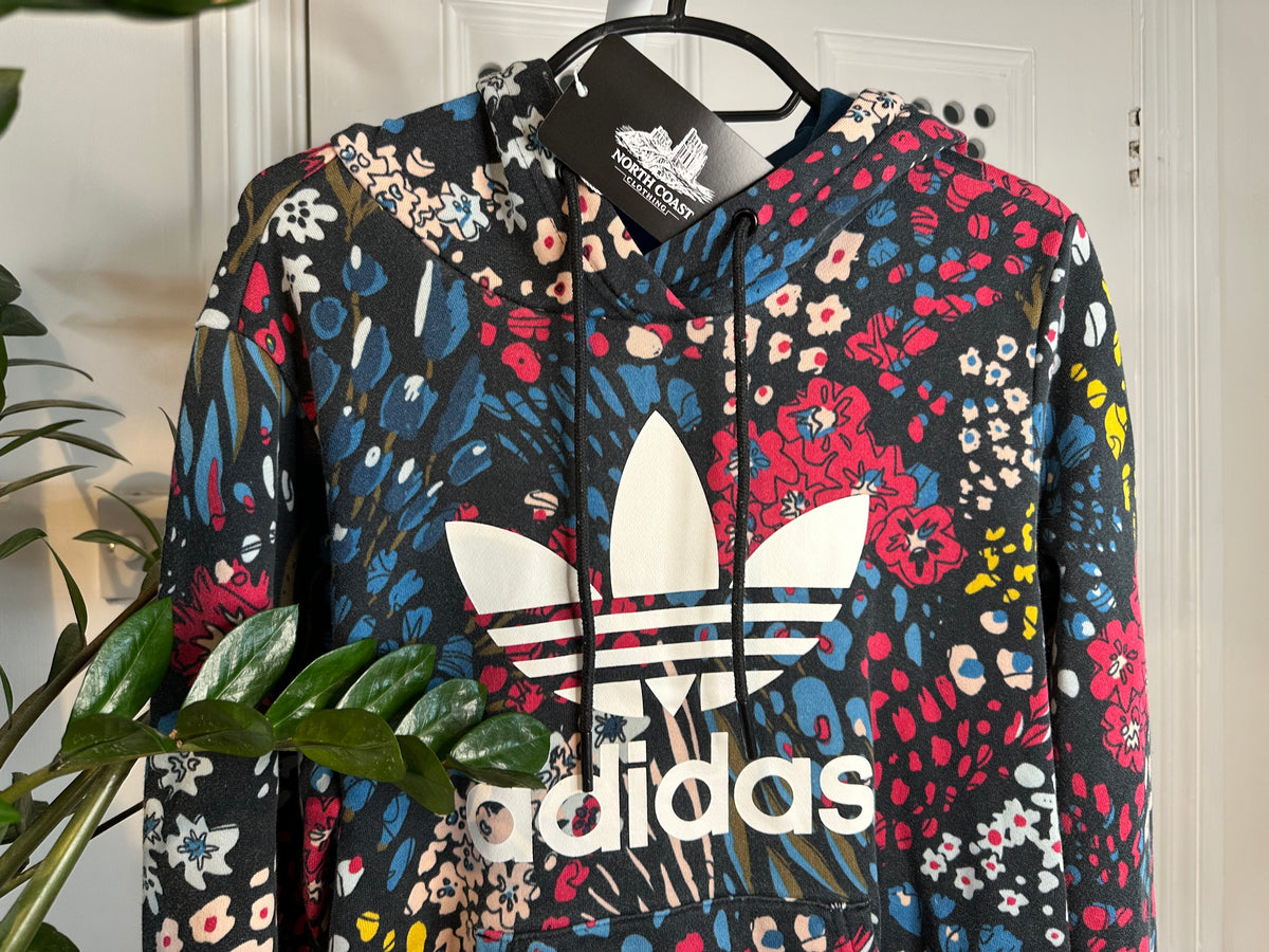 Adidas Originals Women’s All-Over Floral Trefoil Hoodie – Black/Multi – UK 8