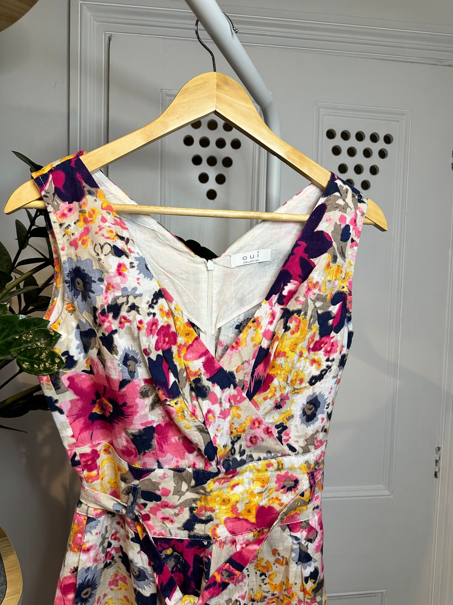 Oui Collection Linen Floral Dress – Fit & Flare – Summer Midi – Size UK 10