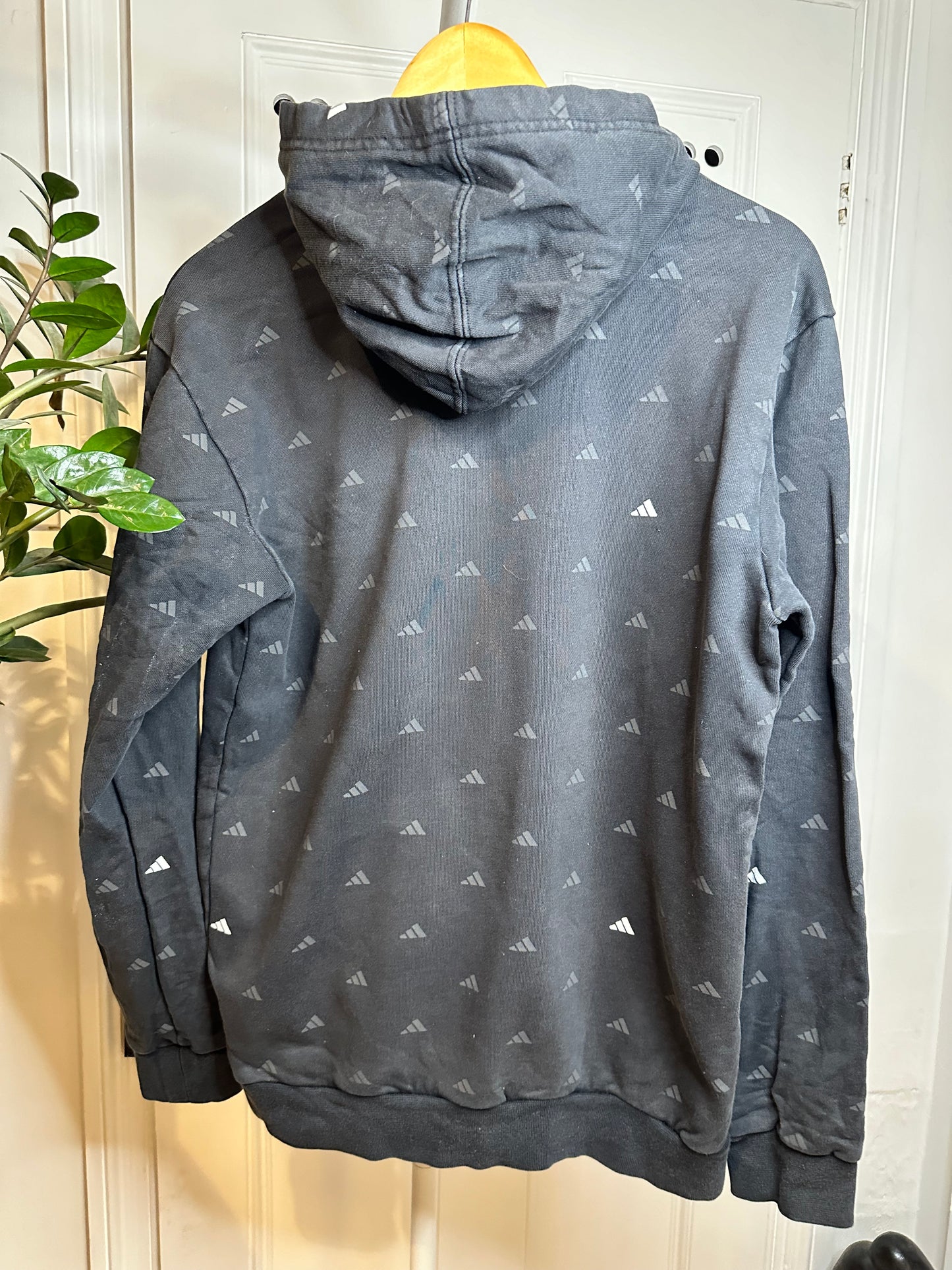 Adidas Black Hoodie with Allover Logo Design - Relaxed Fit Small
