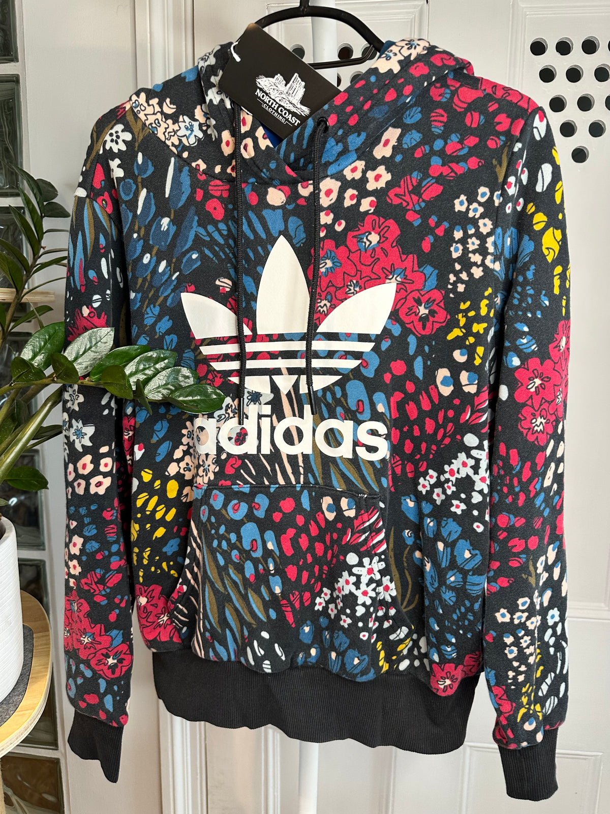 Adidas Originals Women’s All-Over Floral Trefoil Hoodie – Black/Multi – UK 8