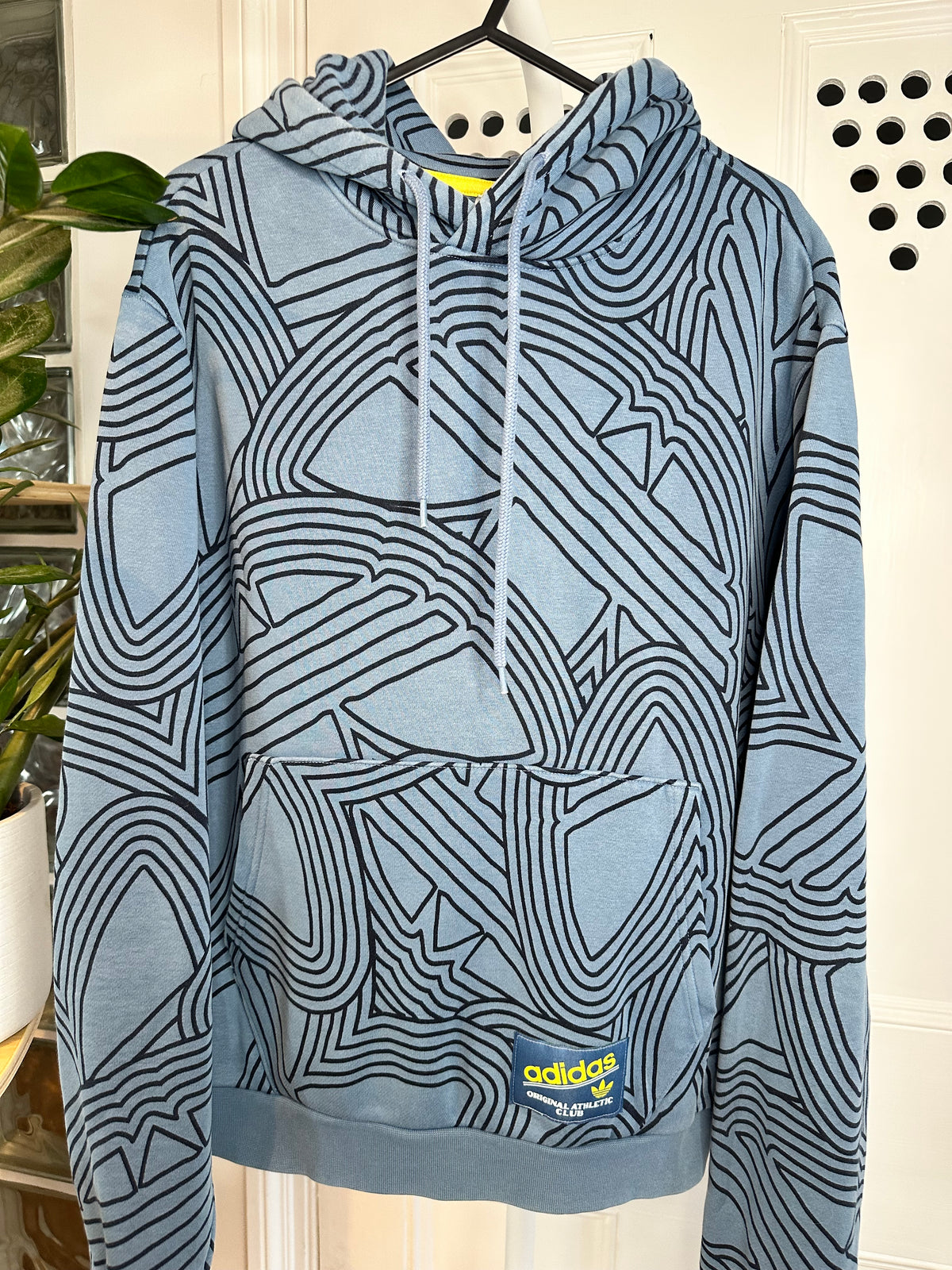 Adidas Originals All-Over Trefoil Graphic Hoodie – Blue / Navy – Relaxed Small