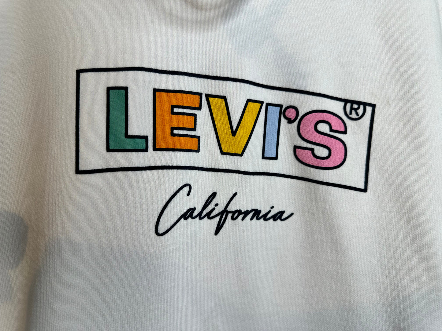 Levi’s Heavy White Cotton Hoodie with Rainbow Logo Design - Large
