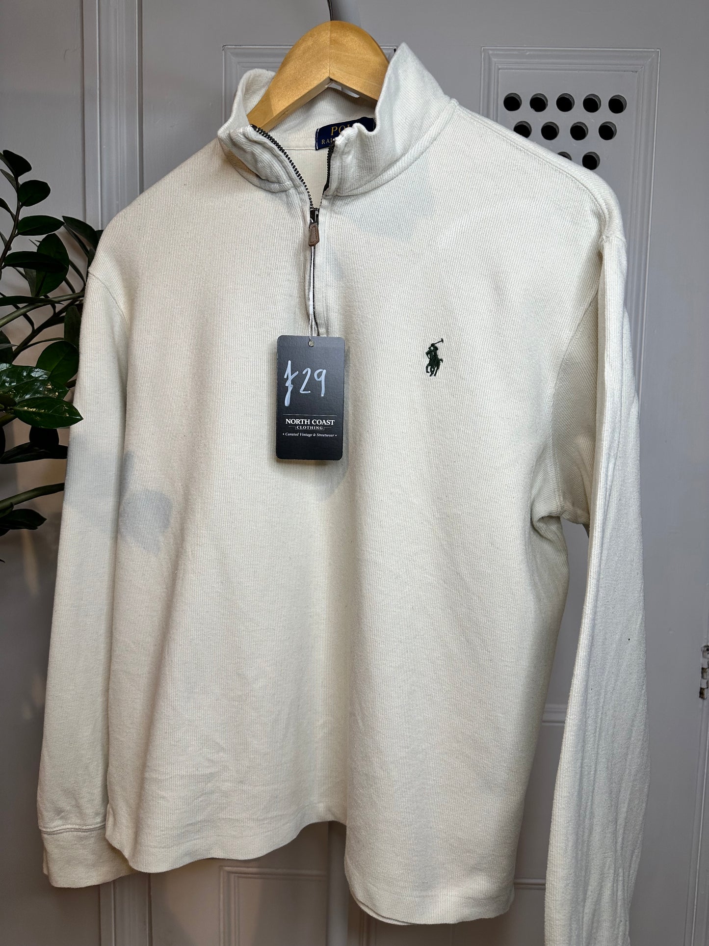 Polo Ralph Lauren Quarter Zip Cream Pullover Jumper - Men’s Medium