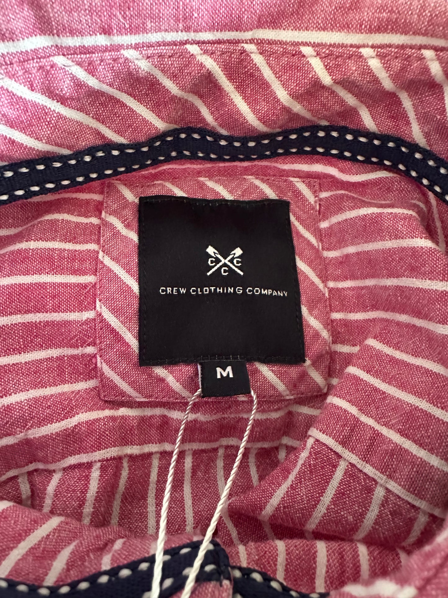 Men’s Medium Linen Shirt - Deep Pink and White Summer Classic