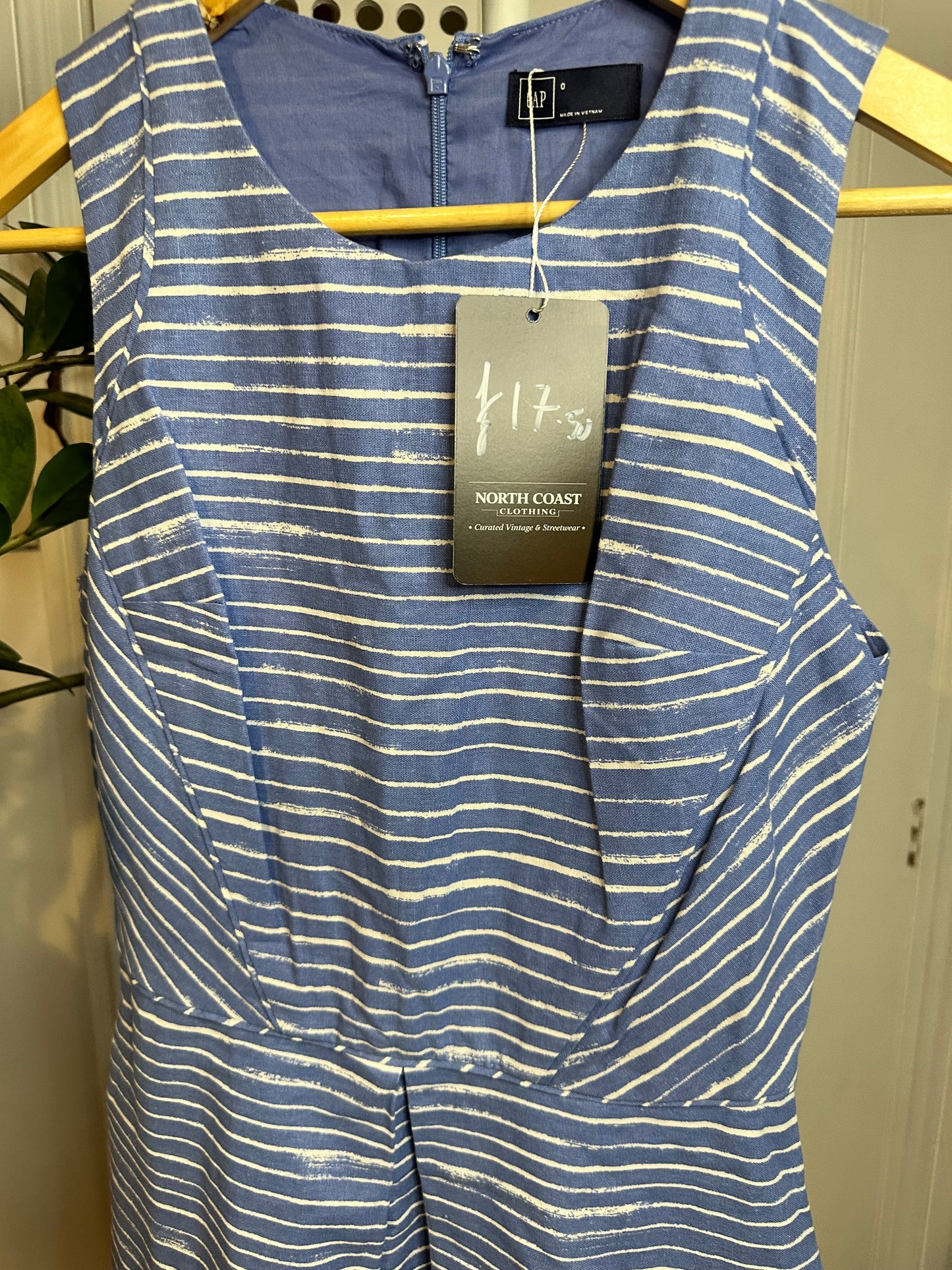 GAP Blue & White Striped Skater Midi Dress – Fit & Flare – Size S