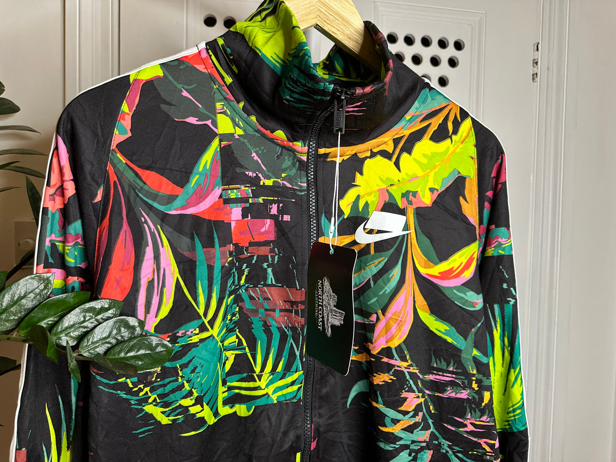 Nike Sportswear Tropical Floral Track Jacket – Black/Multi – Relaxed Size Small
