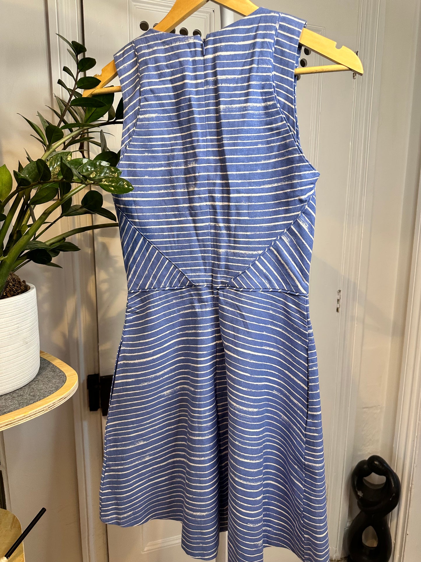 GAP Blue & White Striped Skater Midi Dress – Fit & Flare – Size S