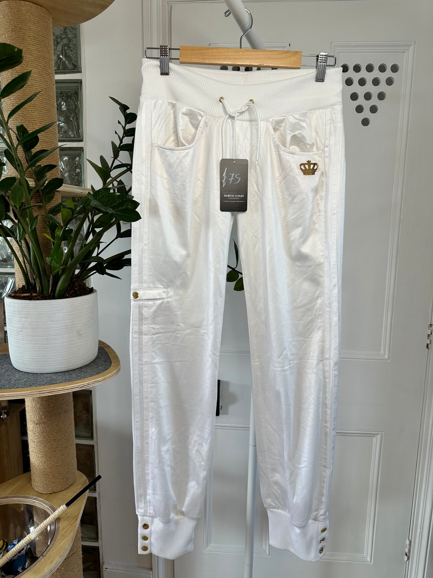 Adidas x Missy Elliot ‘Respect Me’ Joggers Track Pants.White with Gold Poppers. 34x32. Y2K Classics.