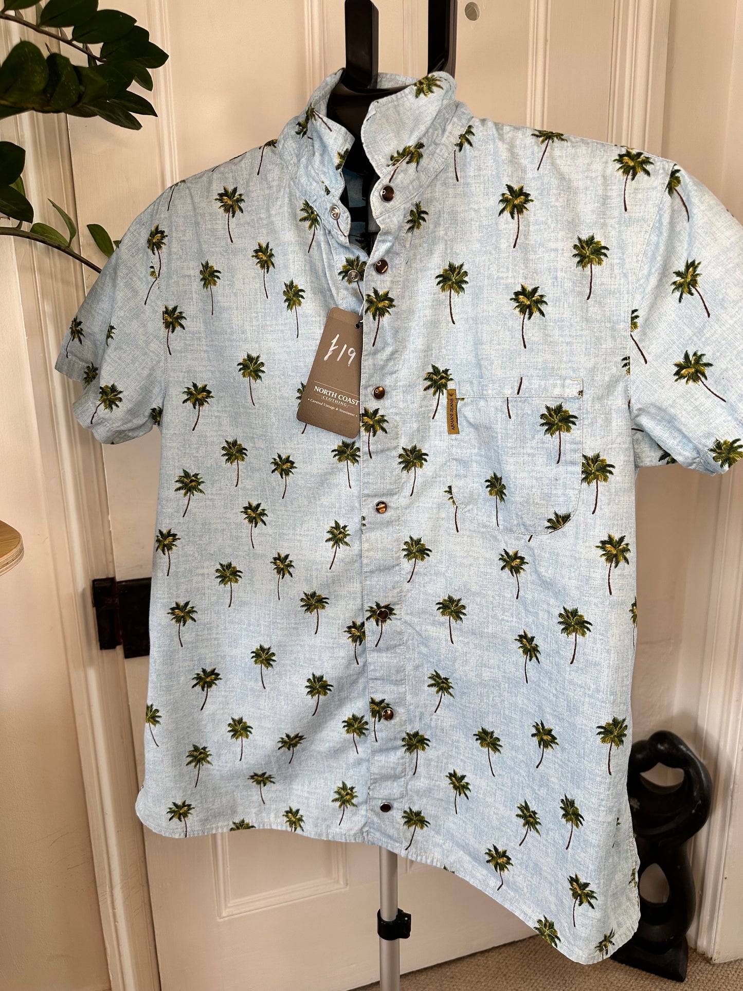 Armani Shirt Size Medium - Light Blue with Palm Tree Print