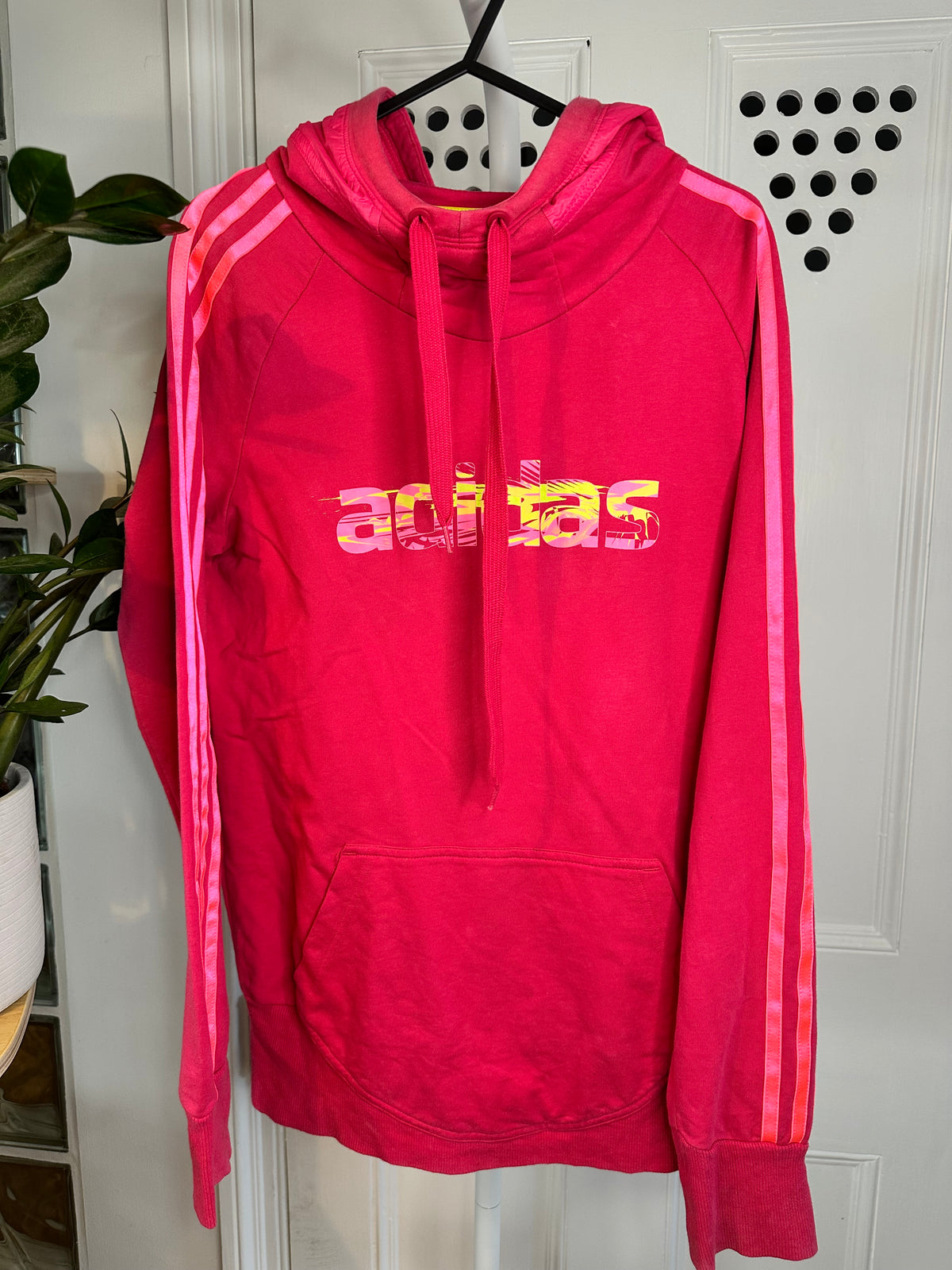 Adidas Performance Pink 3-Stripes Hoodie – Graphic Logo – UK 8–10
