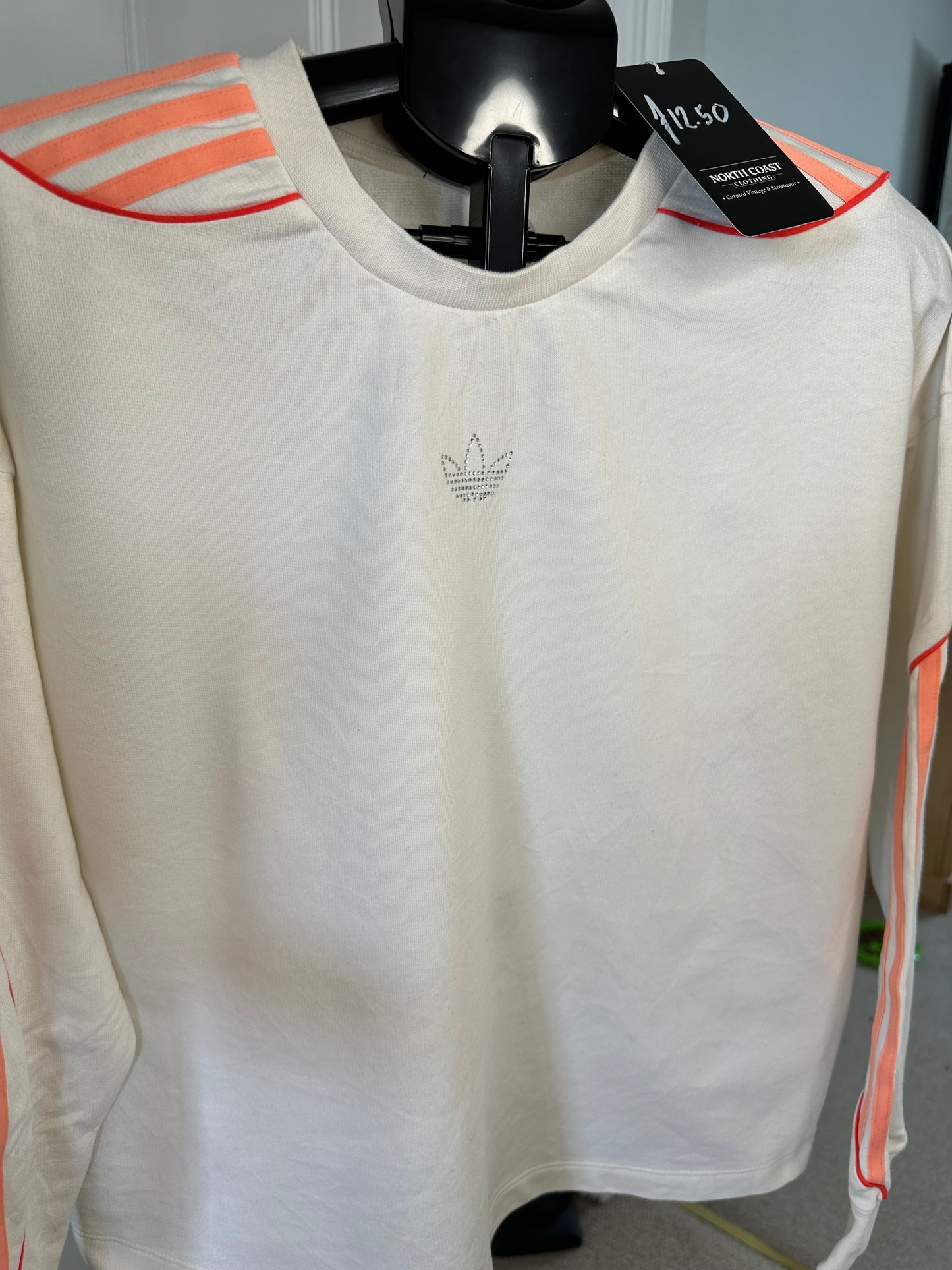 Adidas Sweatshirt Women’s Small - White with Peach Stripes