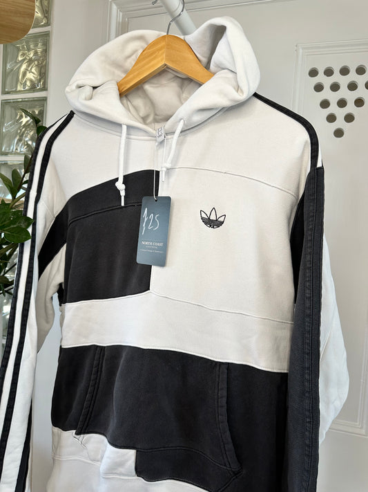 Adidas Originals Black & White Colourblock Hoodie – Trefoil Logo – Size S/M