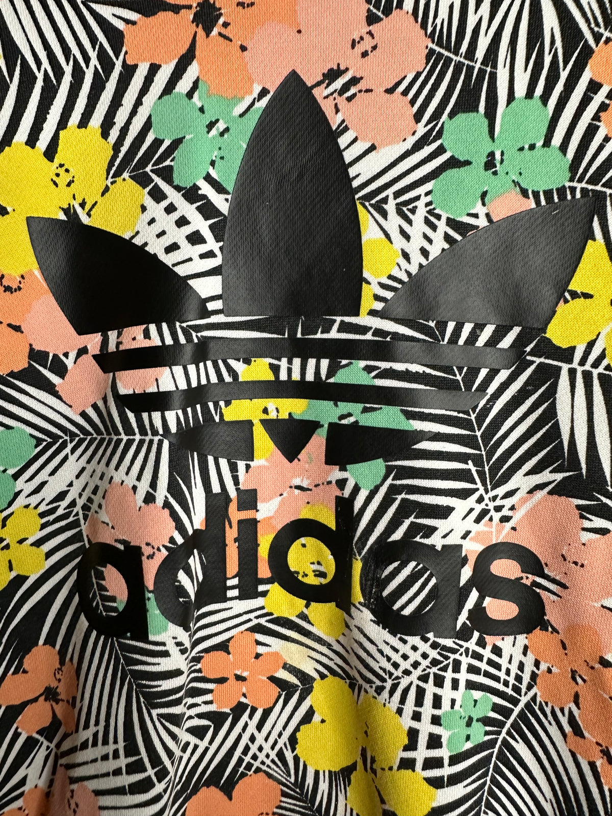 Adidas Originals Tropical Floral Trefoil Hoodie – Black/Multi – Relaxed Small