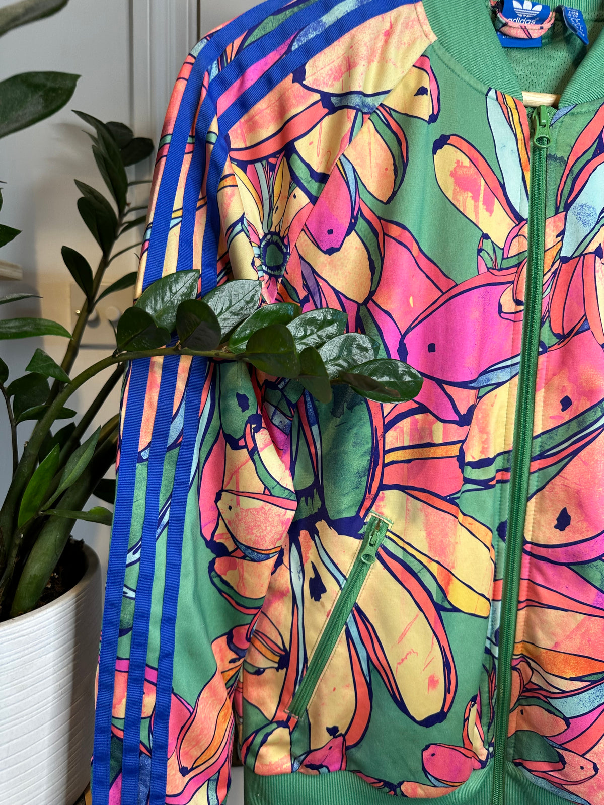 Adidas Originals x FARM Rio -  Women’s Floral Banana Firebird Track Jacket – Green / Pink / Orange – UK 10