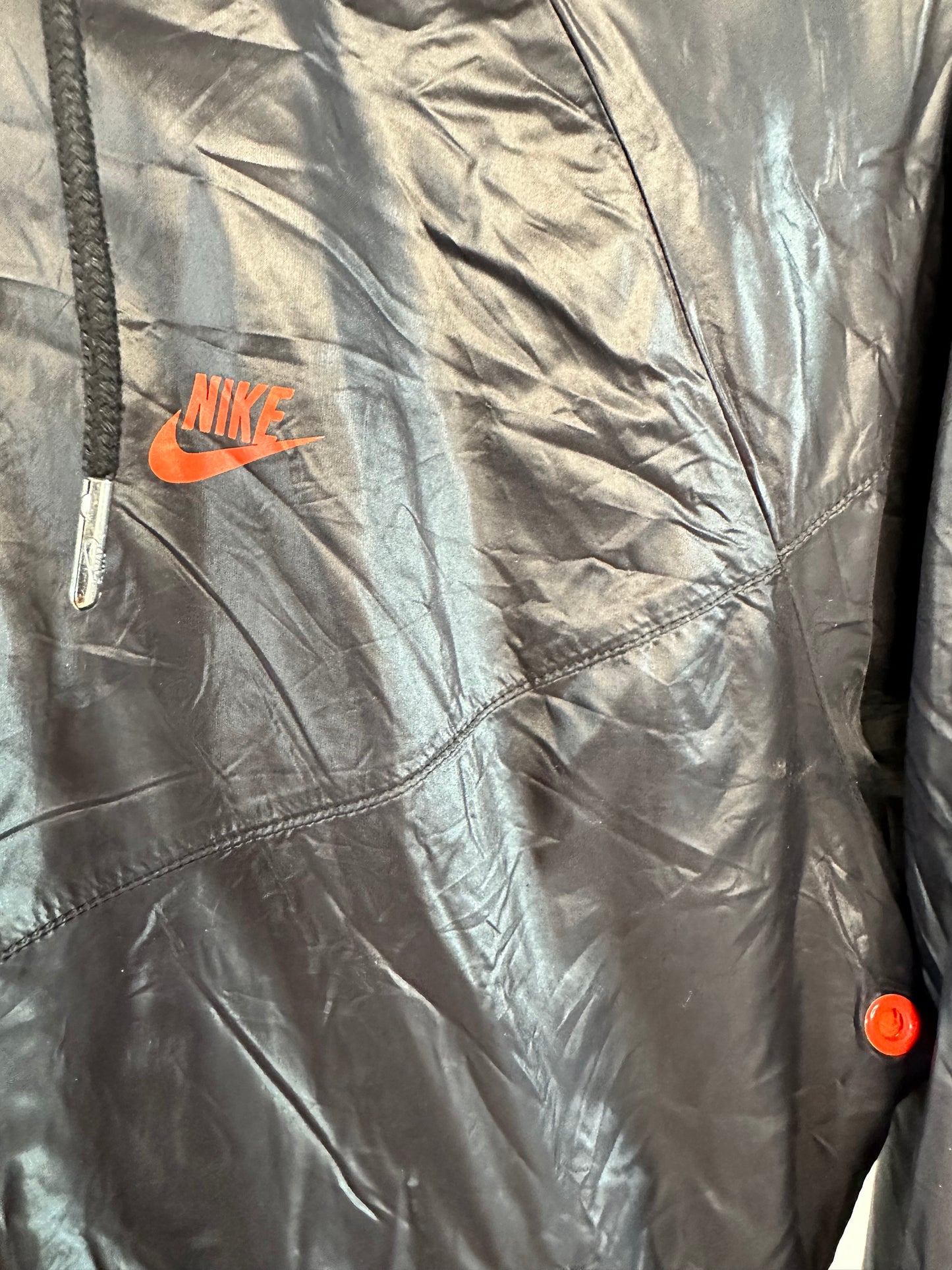 Nike Black Lightweight Hooded Jacket – Orange Fleece Lined – Size M
