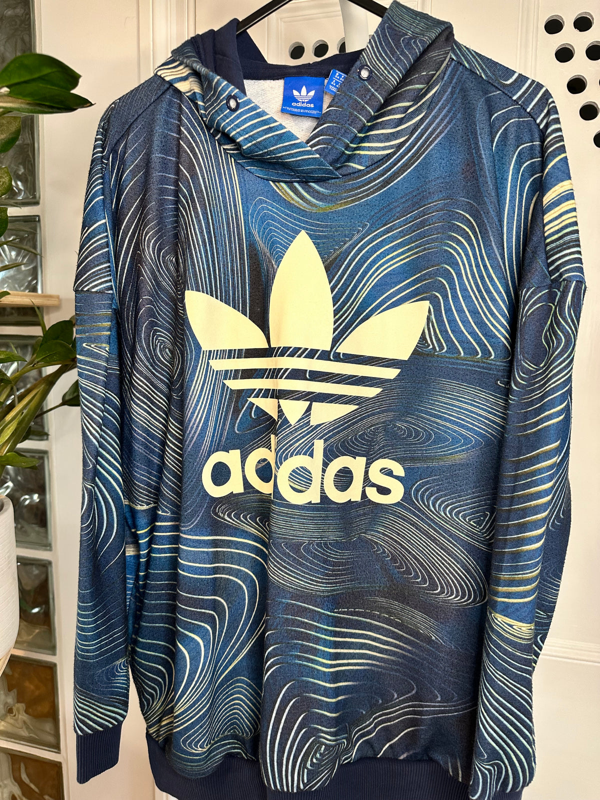 Adidas Originals All-Over Contour Trefoil Hoodie – Navy Blue – UK 8