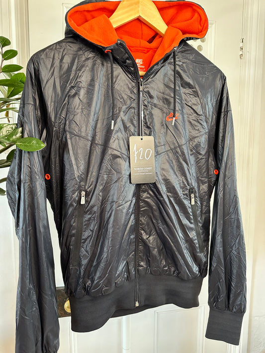 Nike Black Lightweight Hooded Jacket – Orange Fleece Lined – Size M